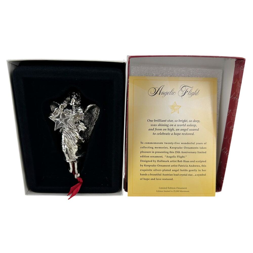 Hallmark Angel Silver Angel 25th Anniversary Ed. Ornament Star New in Box w Cert